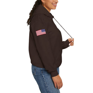 Bitcoin - USA Flag on Right Sleeve - Unisex Heavy Blend™ Hooded Sweatshirt